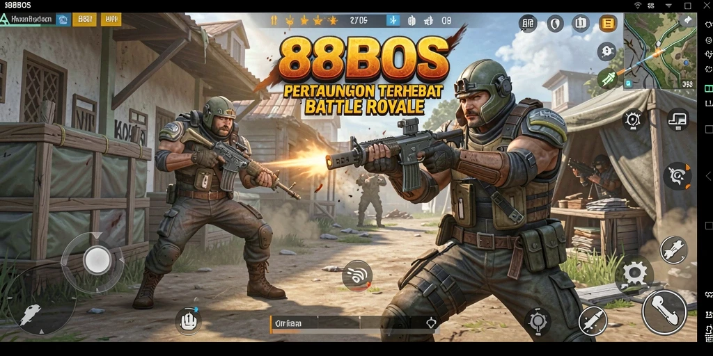 Tangkapan layar gameplay 88BOS menampilkan aksi seru di pulau tempur.