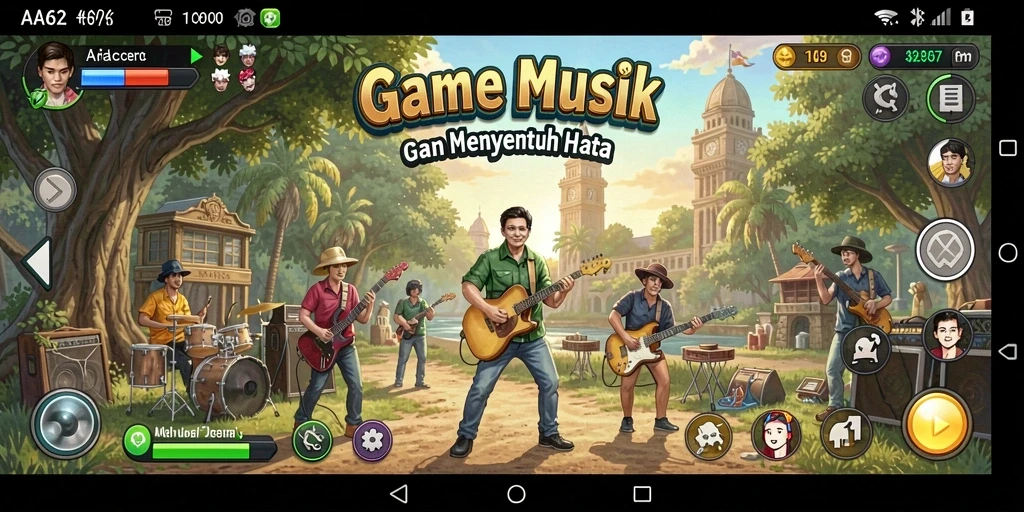 Tampilan gameplay AA62 yang menampilkan alunan musik yang seru.