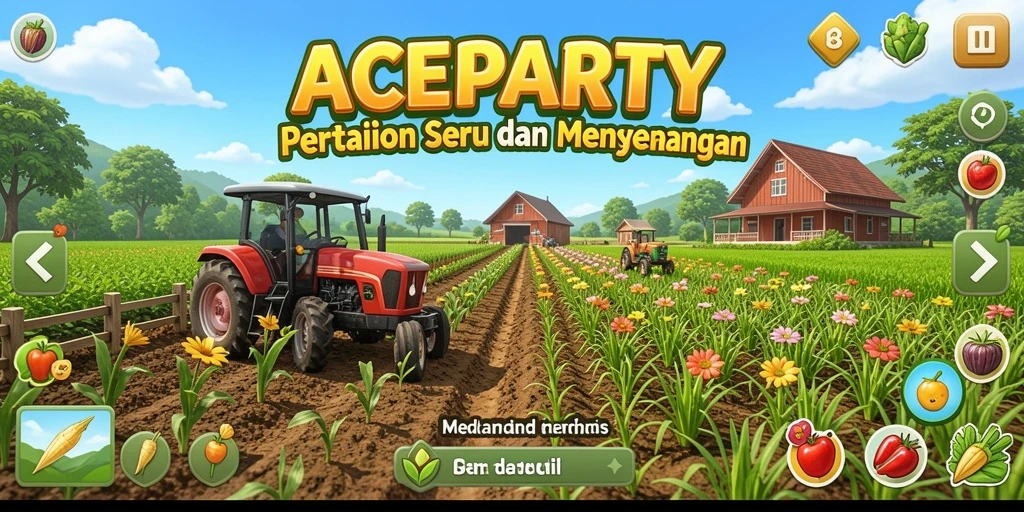 Tampilan gameplay ACEPARTY dengan aktivitas pertanian yang menarik.