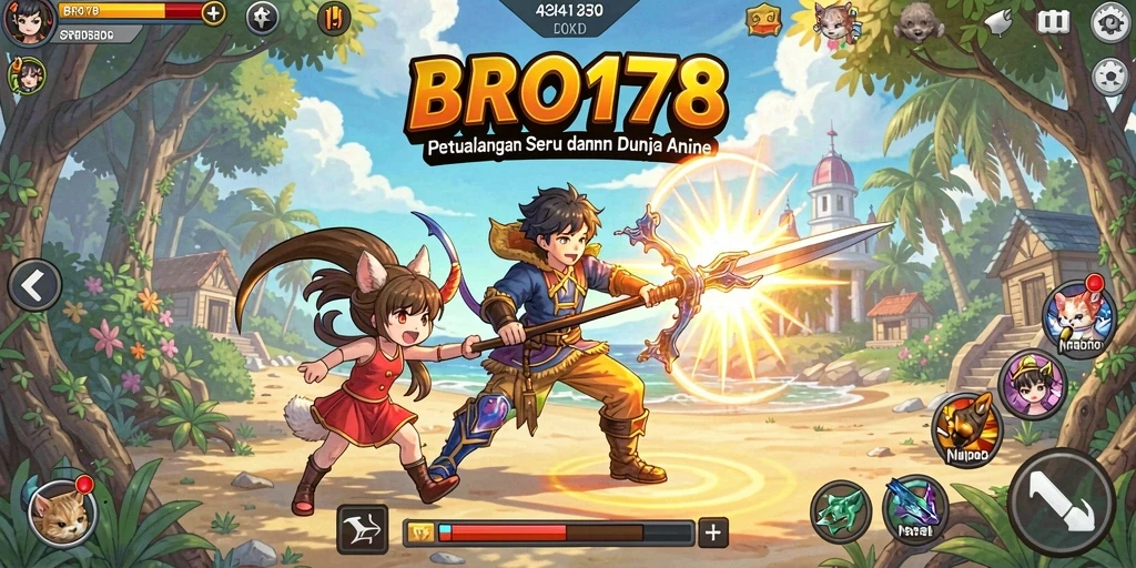 Tampilan gameplay menarik dari BRO178 dengan karakter anime yang penuh warna.