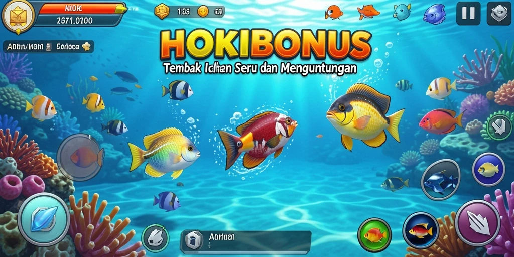 Screenshot gameplay HOKIBONUS menampilkan aksi menembak ikan yang seru.