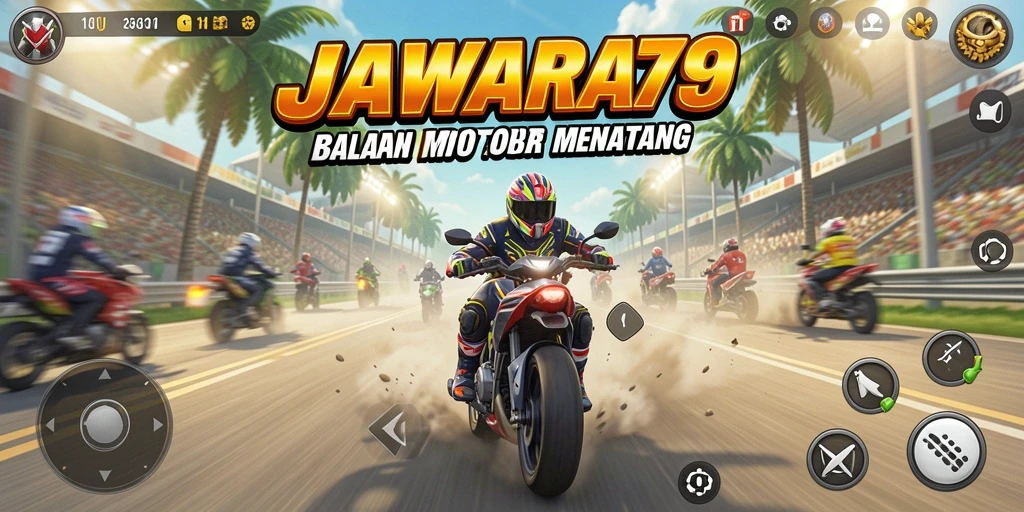 Screenshot gameplay JAWARA79 menampilkan balapan motor seru dan realistis.