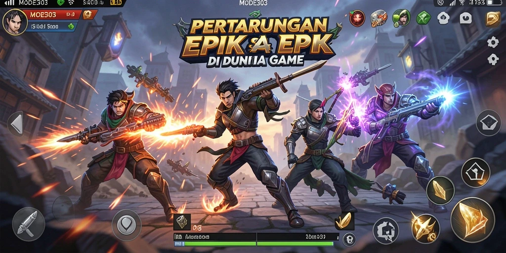 Tampilan gameplay MODE303 dengan pertarungan yang dinamis dan karakter menarik.