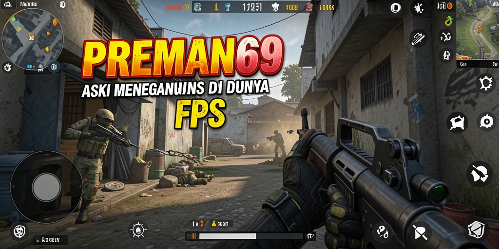 Tangkapan layar dari aksi intens gameplay PREMAN69 dalam mode FPS.