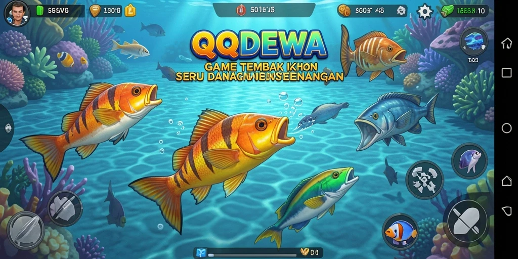 Tampilan gameplay QQDEWA yang menampilkan aksi menembak ikan yang dinamis.