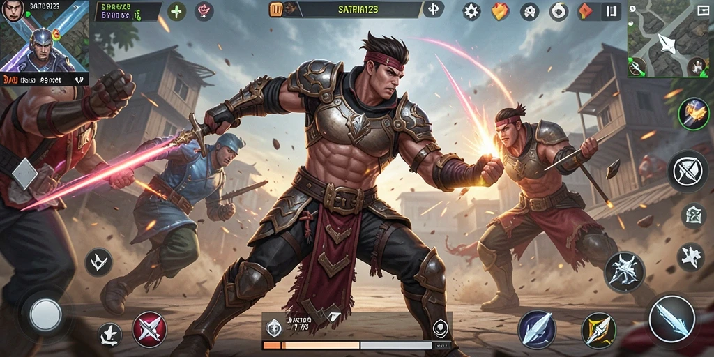 Tampilan gameplay seru SATRIA123 dalam pertempuran Battle Royale.