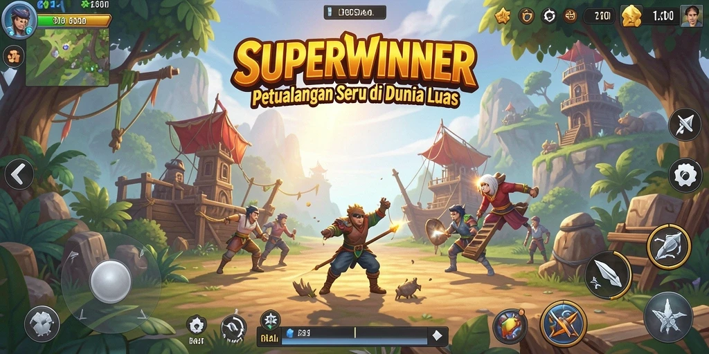 Tampilan gameplay SUPERWINNER yang menawan dan penuh aksi.