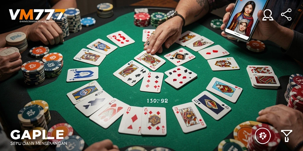 Screenshot utama menunjukkan gameplay Gaple yang seru dan interaktif.