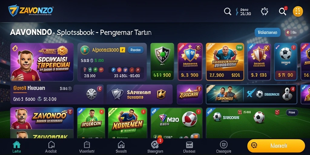 Tampilan utama ZAVONZO menampilkan berbagai pilihan taruhan olahraga.